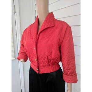 40s Vintage Red Lounge Quilted Jacket and Black Satin Pants Rothley M L